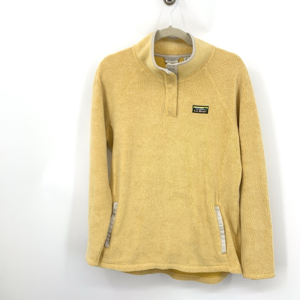 LL Bean Women Size Large Yellow Pullover Sweatshirt Snap‎ Tumbled Sherpa Fleece